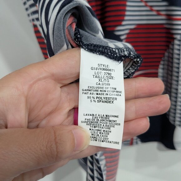 Grenier Short Sleeve Stretch Top Navy Blue White Red Size XL - Picture 4 of 4